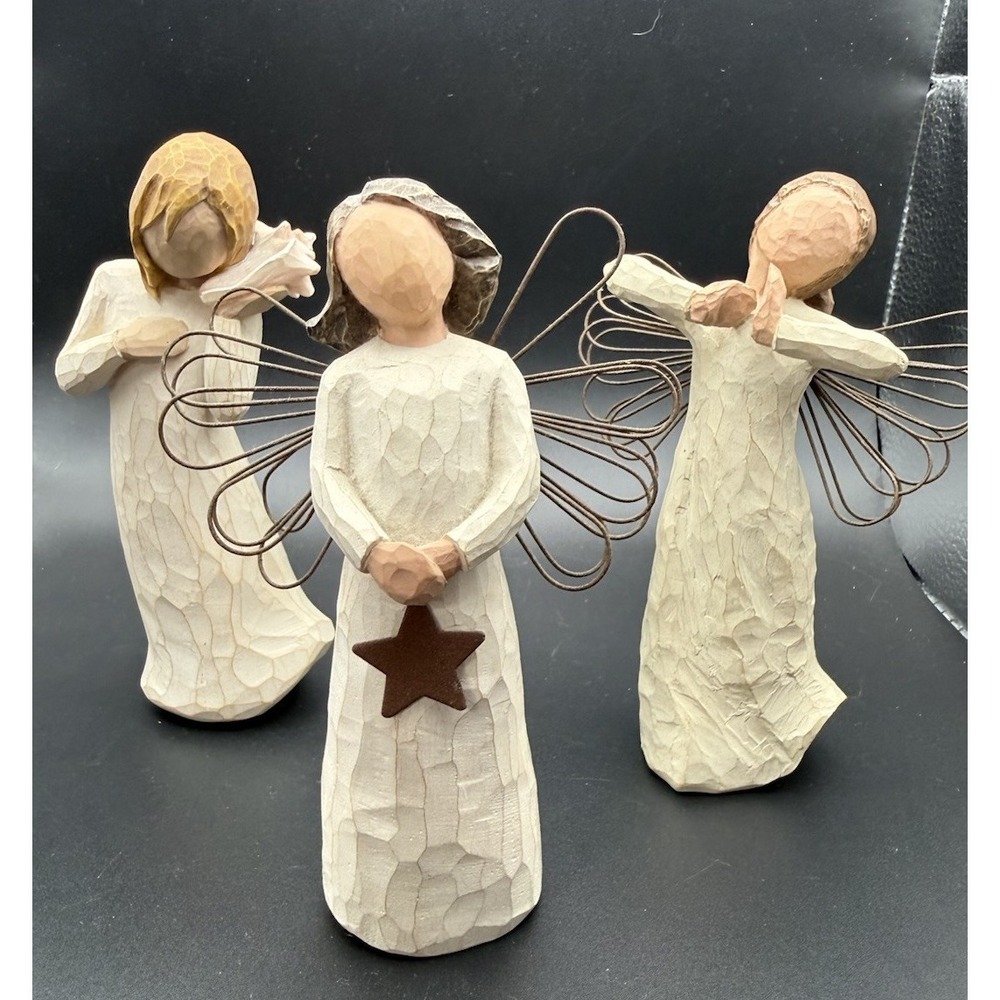 VTG Lot 3 Willow Tree Angel Figurine Demdaco Light, Happiness & Thinking Of You